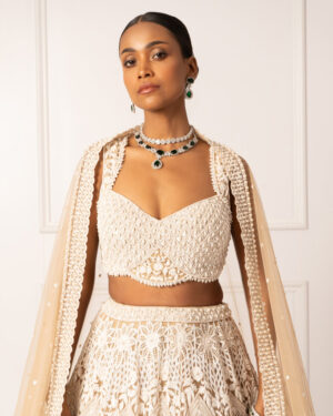 Beige Pearl Embroidered Lehenga Set-03