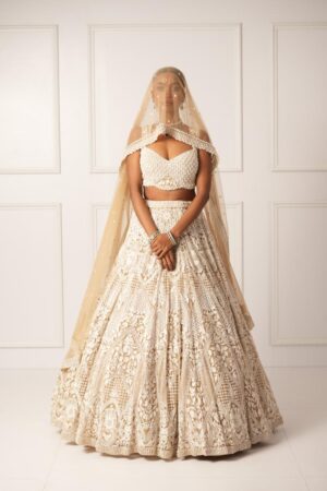 Beige Pearl Embroidered Lehenga Set