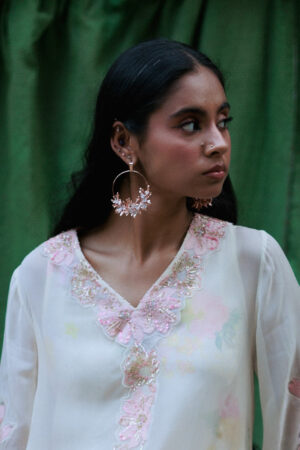 Blooming crescent chandbali earrings - rose1