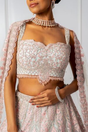 Blue and Pink Embroidered Lehenga Set-01