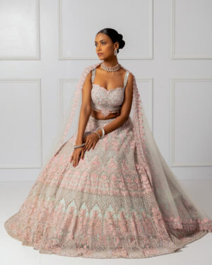 Blue and Pink Embroidered Lehenga Set-02