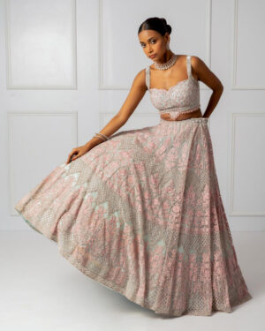 Blue and Pink Embroidered Lehenga Set-03