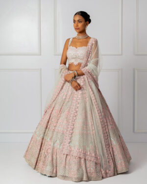 Blue and Pink Embroidered Lehenga Set-05
