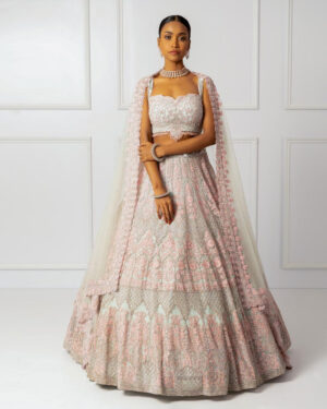 Blue and Pink Embroidered Lehenga Set