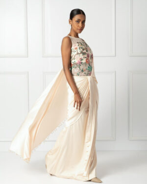 Creame drape saree set-01