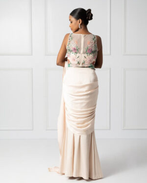 Creame drape saree set-03