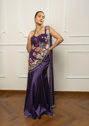 Deep Purple Drape Saree Set-01