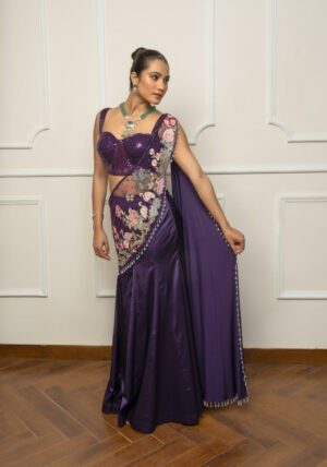 Deep Purple Drape Saree Set-02