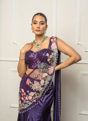 Deep Purple Drape Saree Set-03
