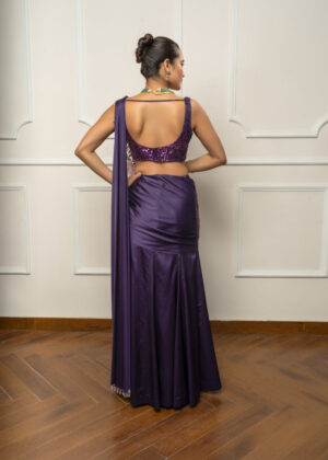 Deep Purple Drape Saree Set-04
