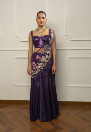 Deep Purple Drape Saree Set