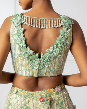 Green floral 3D lehenga set -02