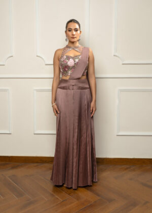 Mauve Taupe Pleated Skirt set