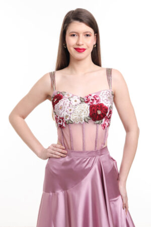 Mauve pre draped ruffle saree with embroidered bodysuit-03