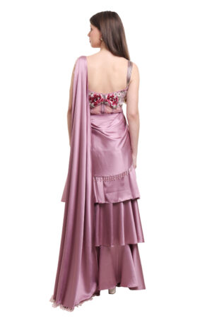Mauve pre draped ruffle saree with embroidered bodysuit-05