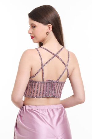 Mauve pre draped saree with embroidered corset blouse-04