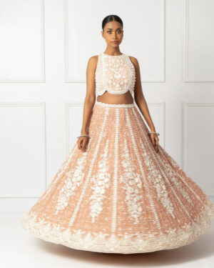 Peach Embroidered Lehenga Set-01
