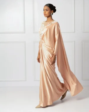 Peach drape saree-01