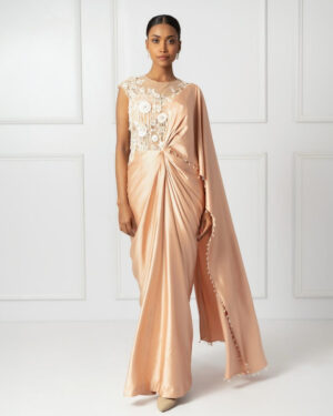 Peach drape saree-02