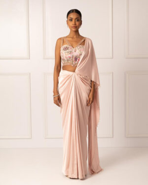 Pink Drape Saree Set