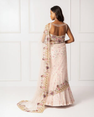 Pink Embroidered Drape Saree Set-03