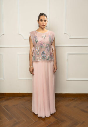 Pink Top with Pleated Skirt