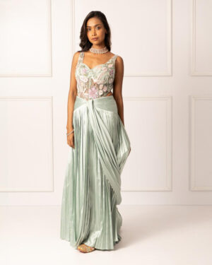 Sage Green Drape Saree Set-01
