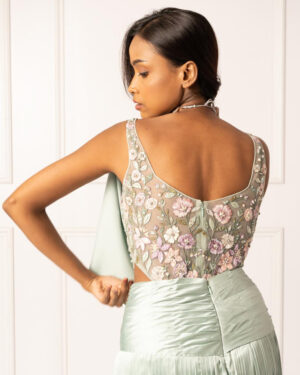 Sage Green Drape Saree Set-04