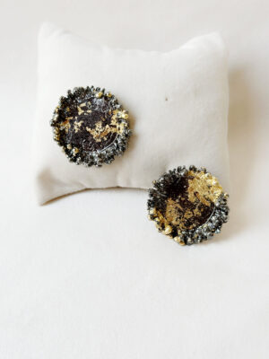 Two Tone bubbly crater studs Black and Gold
