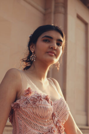Untamed pearl drops chandelier earrings rose gold2