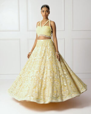 Yellow and Ivory Floral Lehenga-03