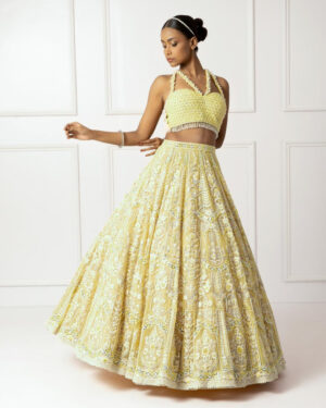 Yellow and Ivory Floral Lehenga-04
