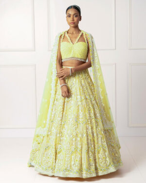 Yellow and Ivory Floral Lehenga