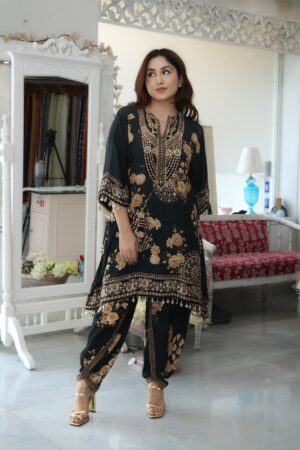 Black Printed Kaftan Style Suit