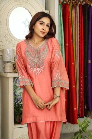 Peach Reverie Embroidered Co-ord Set