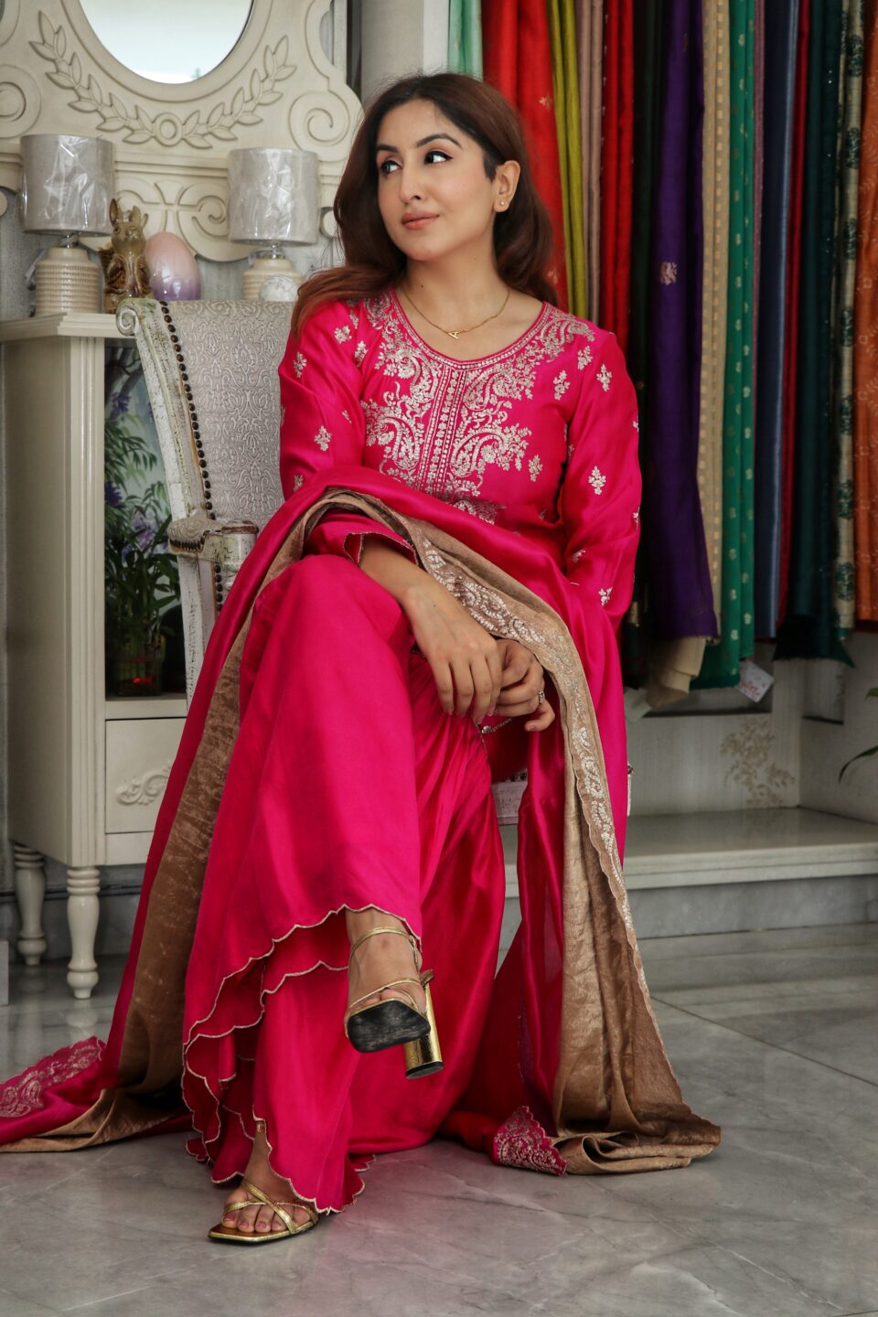Gulbadan Magenta Banarasi Silk Sharara Set